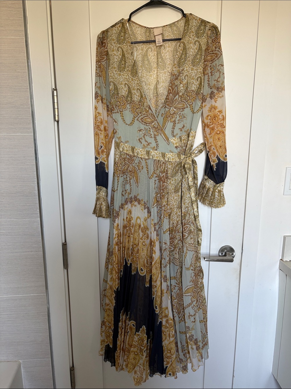 H&M Paisley Wrap Maxi Dress in Light Blue and Gold Accents